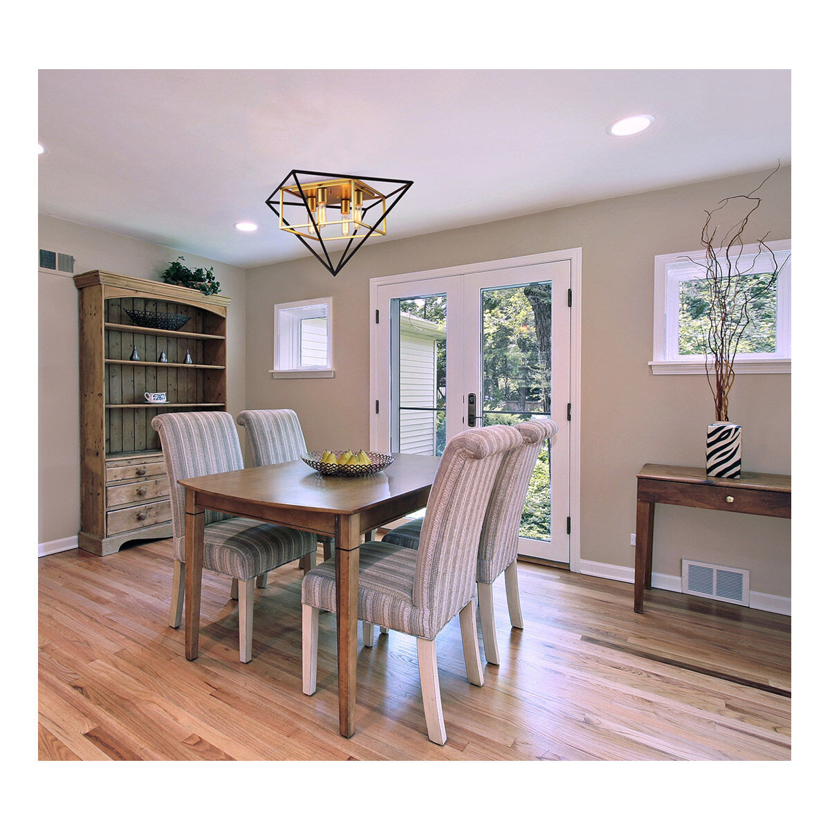 Pryor 4 Light 27 inch Black and Gold Flush Mount Ceiling Light